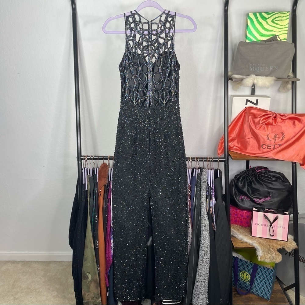 Vintage 90’s Sean Collection Black 100% Silk Beaded Cage Dress - Picture 3 of 14